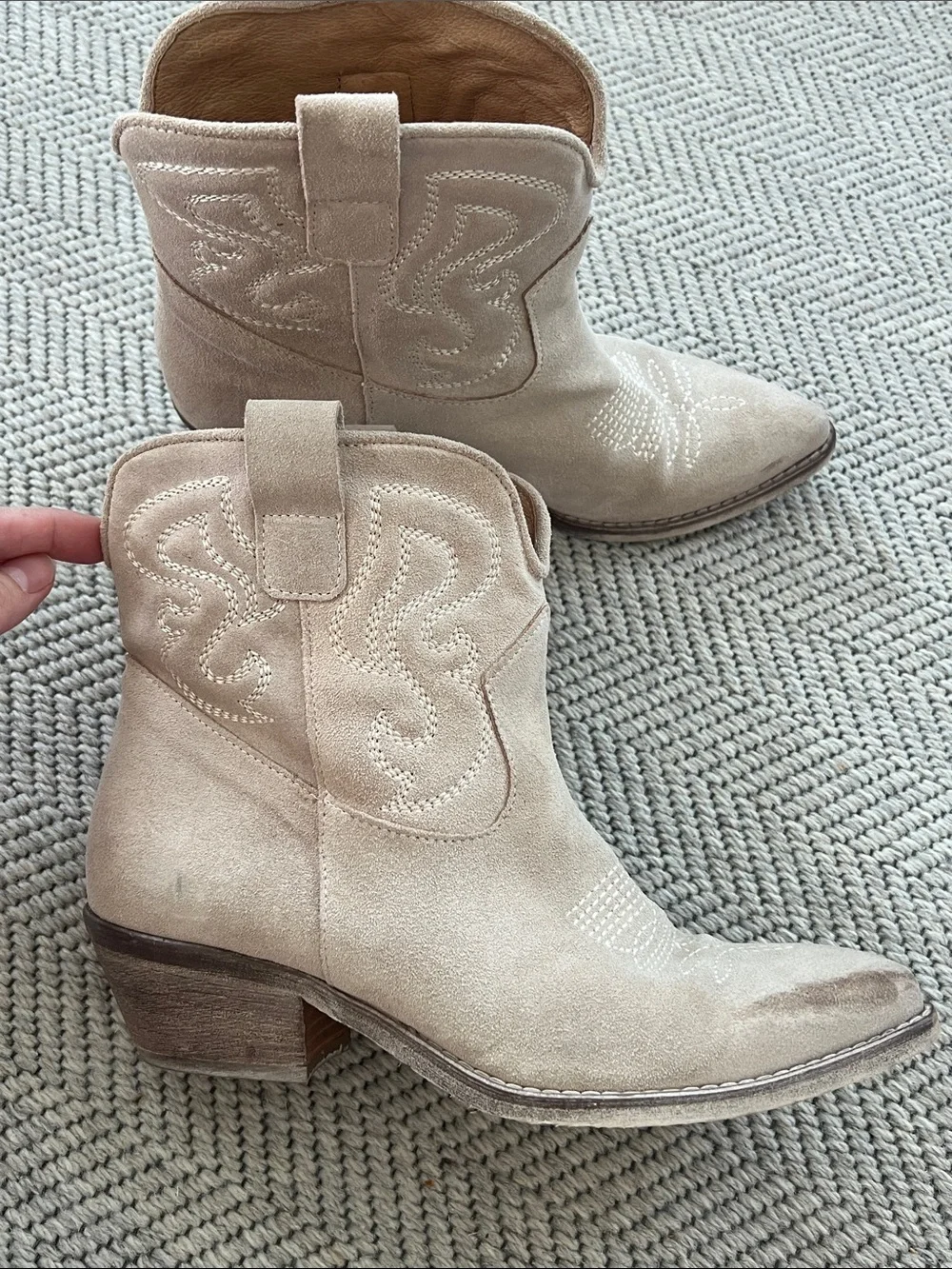 Ovyé by Cristina Lucchi sand suede texan ankle boots.
